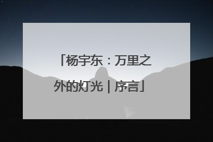 杨宇东：万里之外的灯光｜序言